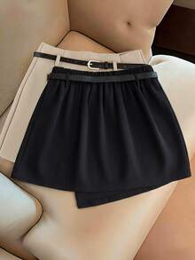 Franclia 松紧腰裹身A字裙，优雅休闲，通勤皆宜 - 黑色 - 查看 2