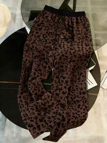 Resyla 配套短款圆领插肩袖T恤+直筒裤（带侧袋） - 棕色 - 查看 4