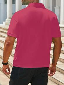 Manfinity Homme Camisa polo de manga corta casual versátil para hombres de talla grande, formal para ir al trabajo - Rosa - Ver 2