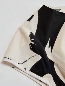 SHEIN Franclia 女士优雅通勤休闲印花褶裥A字裙 - 黑與白 - 查看 3