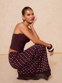 Lumalex 女士波点休闲百搭约会外出A字裙 - 咖啡棕 - 查看 8