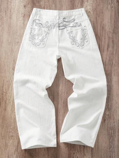 Manfinity Joysei 男士街头时尚休闲刺绣宽松阔腿牛仔裤