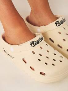 Missguided x Playboy Collaboration Cream Perforated Platform Home Slippers With Adjustable Heel Strap Casual Indoor Footwear - White - View 4