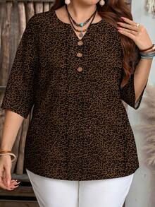 EMERY ROSE 加大码豹纹休闲衬衫，适合夏季穿着，女士衬衫，夏季女士工作上衣，女士上衣和衬衫，女士休闲衬衫 - 彩色 - 查看 3