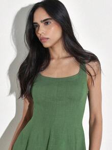 KSTM Women's Green Sleeveless Peplum Tank Top With Scoop Neckline And Smocked Back Detail For Casual Summer Wear - Green - View 5