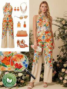 Ellevyn Women's Floral Print Halter Top And Wide Leg Pants Casual 2 Pieces Set - Multicolor - View 11