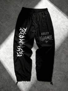 GymBeat 男士哥特字母图案口袋休闲运动裤 - 黑色 - 查看 3