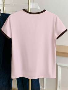 Resyla Áo thun cổ tròn tay ngắn họa tiết bướm và hoa đơn giản màu sắc dành cho nữ - Màu Hồng baby - Xem 2