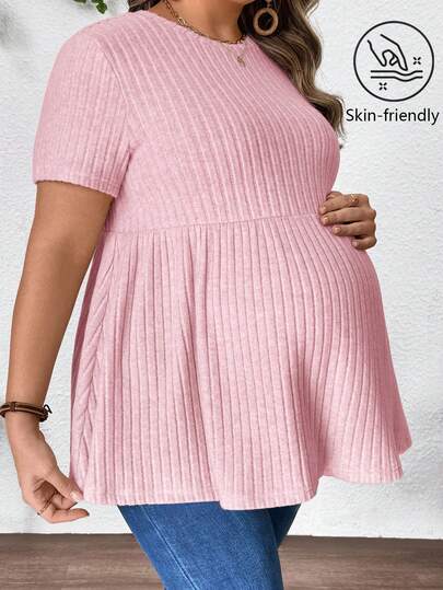 Plussiva Summer Outfits,Plus-Size Maternity Pink A-Line T-Shirt, Casual Everyday Style.,Plus Size Maternity Casual Solid Color Short Sleeve Top, Summer Maternity Tops For Pregnant Maternity Clothes For Women Blouse For Pregnant Women Plus Size Tops For Women Tummy Hide Plus Size Babydoll Tops Maternity Clothes For Pregnant Women Maternity Clothes For Women Plus Size Plus Size Pregnancy Clothes Babydoll Tops Plus Size