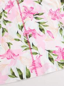 Tween Girl Floral Print V-Neck Elegant Long Sleeve Dress - Pink - View 4