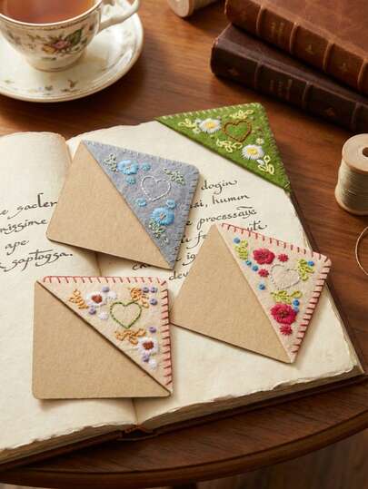 Cirelle 1 pieza Marcapáginas bordado a mano con forma de corazón - Decoración personalizada para esquina de libro, accesorio de lectura lindo para amantes de los libros