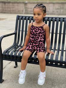 SHEIN Mono de punto con estampado de leopardo para niña - Marrón - Ver 4