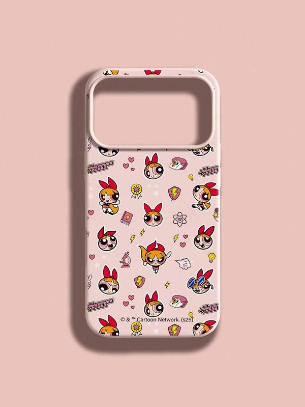 THE POWERPUFF GIRLS X SHEIN 这款飞天小女警1卡通图案大孔液体防摔手机壳，采用硅胶材质，可作为节日礼物赠送，适用于iPhone 12、13、14、15、16 Pro/Pro Max/14、15、16 Plus/17，男女皆宜。