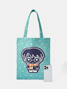 HARRY POTTER X SHEIN Túi xách tiện dụng in họa tiết hoạt hình dành cho nữ - Màu xanh Bạc hà - Xem 5