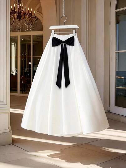 GlowEve CURVE Plus Size Women Elegant Bow Contrast Color Skirt, Suitable For Commuting, Travel, Vacation