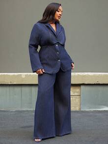 NYA SZN Petra 牛仔裤 高腰细条纹直筒修身款 街头风 日常休闲 节日 冬季假日 圣诞节 新年夜 优雅奢华 - 深色水洗藍 - 查看 4