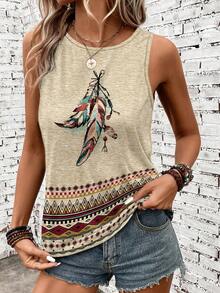 SHEIN LUNE Áo tank top nữ dáng rộng phong cách retro, họa tiết hoa cổ điển, trang phục mùa hè. - Nhiều màu - Xem 4