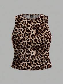 SHEIN EZwear 3件套休闲纯色及豹纹樱桃印花修身加大码吊带背心，夏季 - 彩色 - 查看 5