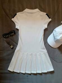 Glimmora 女士休闲 Polo 领数字印花迷你连衣裙 - 白色 - 查看 2