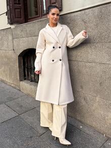 Marta Soriano Abrigo cruzado de mujer de un solo color, de uso casual para otoño/invierno - Albaricoque - Ver 1