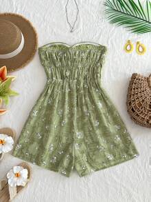 Elamini 女士亮片印花扭结前襟连体裤，时尚百搭，适合约会和外出，鼠尾草绿，女士夏季服装 - 綠色 - 查看 2