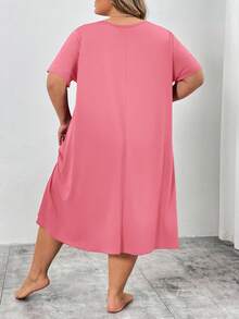 SHEIN CURVE+ Curve Plus 红色心形印花长裙，情人节 - 粉色 - 查看 2