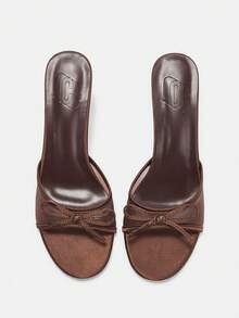 CUCCOO CURVES 女鞋 女士方头蝴蝶结设计日常百搭时尚宽楦高跟鞋 - 咖啡棕 - 查看 10