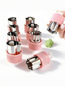 Conjunto de 5/8 cortadores de aço inoxidável com ejetor para frutas, legumes, biscoitos, sanduíches e outras delícias. Ideal para confeitaria criativa. Perfeito para o Natal. Utensílios de cozinha essenciais para uma cozinha campestre. - Multicolorido - Ver 9