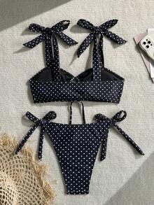 Swim Vcay 热销春夏沙滩度假波点印花前系带+波点印花侧抽绳三角比基尼两件套 - 彩色 - 查看 2