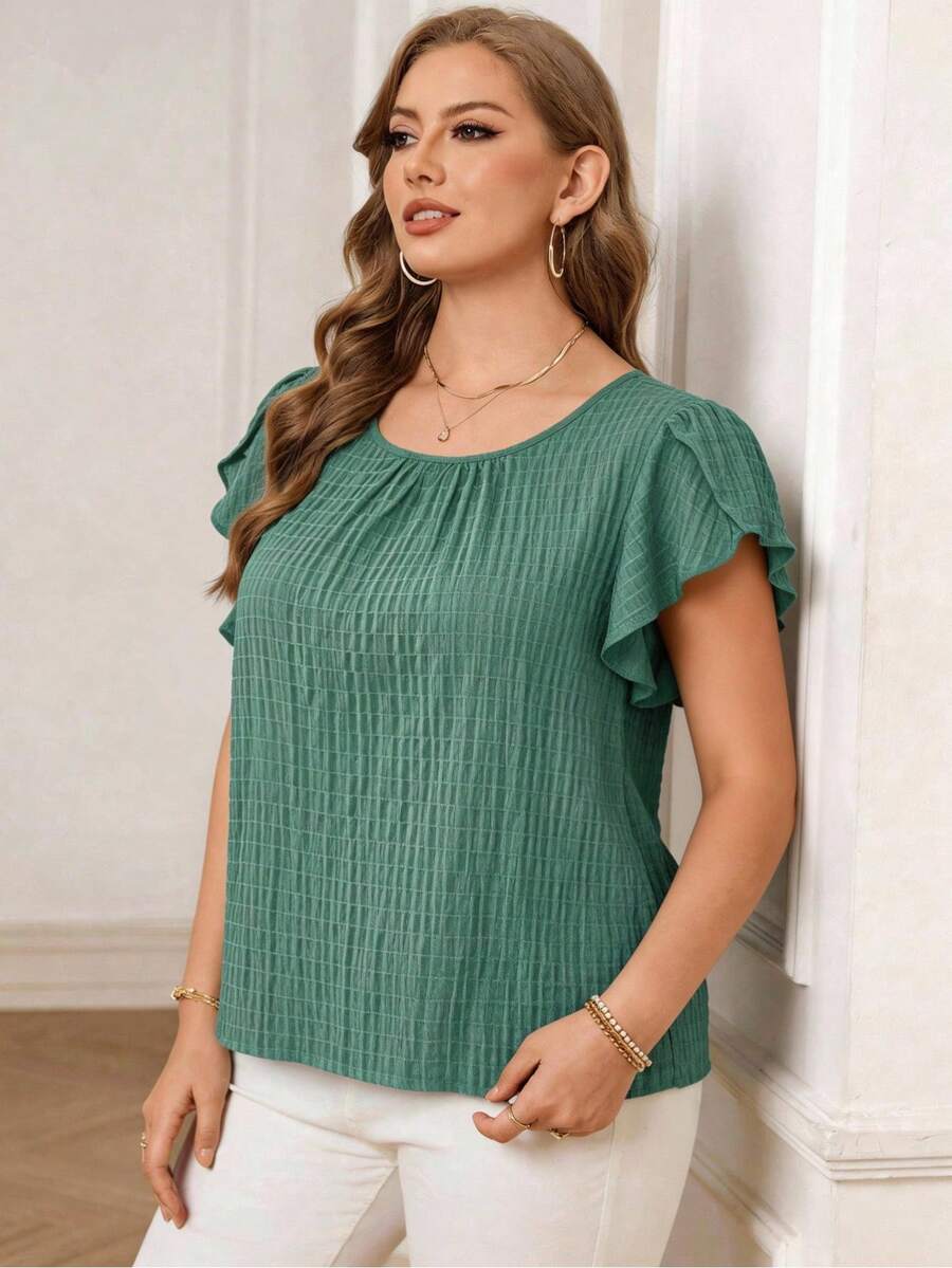 EMERY ROSE 大码女式早春蓝色花卉泡泡袖衬衫 - 薄荷綠 - 查看 1