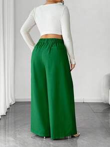 Elenzga Pantalones para mujer de talla grande, unicolor albaricoque, estilo elegante, de moda para ir al trabajo y la oficina - Verde - Ver 2