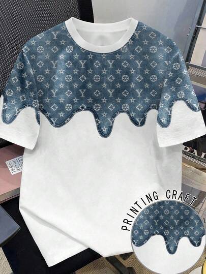 Claim Dot Camiseta gráfica de manga corta con cuello redondo, diseño suelto de retazos de mezclilla y estampado floral, estilo único unisex, camiseta estampada para hombres, camiseta de letra, camiseta de vacaciones, nueva moda SS26, atuendos de verano, camisetas gráficas para mujeres