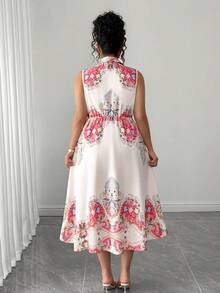 Elenzga 大码女装夏季优雅佩斯利印花无袖纽扣领衬衫裙，适合日常通勤、外出、正式场合。女装夏季连衣裙，女装夏季套装，女装连衣裙，Ycv9w 女装折扣码，大码女装在线商店，最新女装款式，大码夏季女装连衣裙 - 杏色 - 查看 2