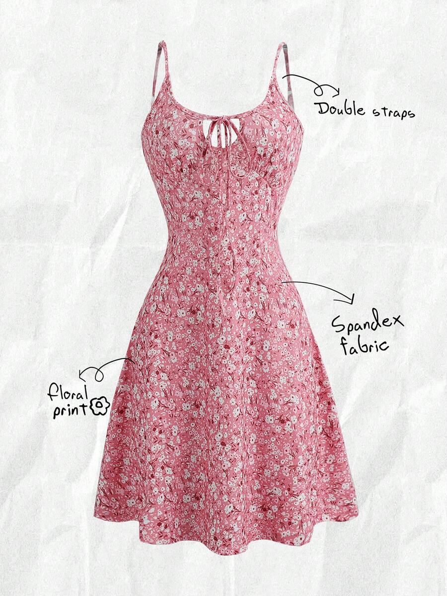EMERY ROSE Đầm ngắn không tay họa tiết hoa nhí dành cho nữ, thích hợp cho kỳ nghỉ hoặc đi biển. - Hồng - Xem 1