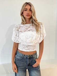 Aloruh Romantic Date Versatile White Sheer Blouse, Loose Top Tight Bottom, Spring/Summer New Arrival - White - View 7