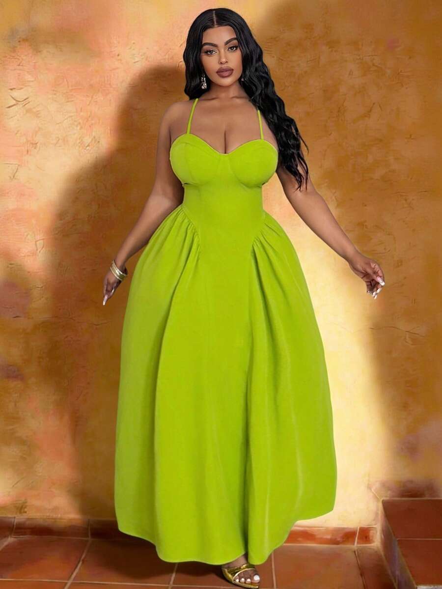 Veslaya 2026 Robe maxi verte élégante à bretelles spaghetti et taille A-line pour femmes grandes tailles, festival de musique printemps et été, Pâques, western, nomade, anniversaire, remise de diplômes, école, étudiant, décontracté, vacances, croisière, plage, bronzage, streetwear, invité de mariage, trajet, brunch, aéroport, fête, événement, gala élégant, bal, loisirs