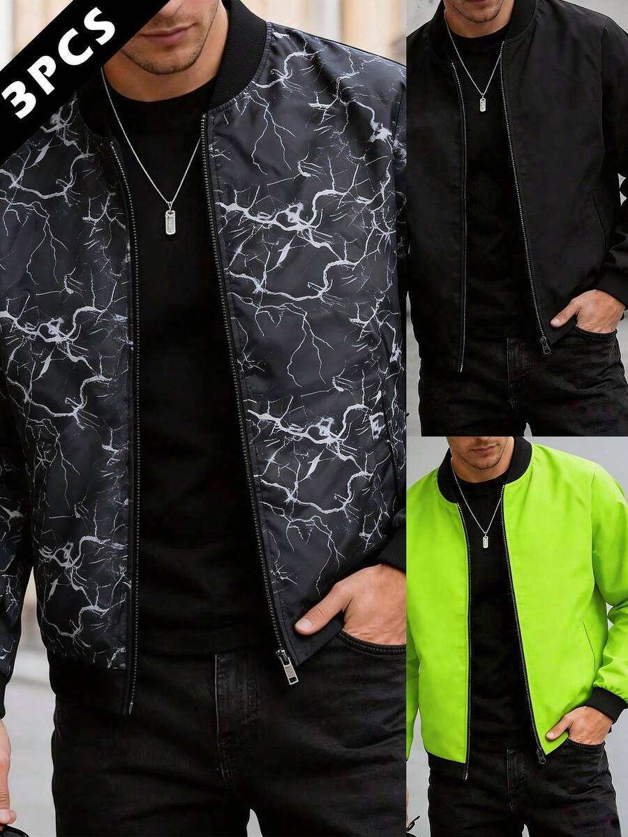 Manfinity Homme 男士休闲棒球夹克套装，春秋季 - 彩色 - 查看 1