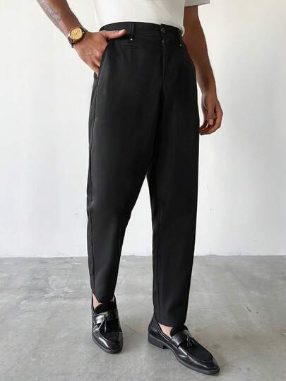 Manfinity CasualCool Men's Casual Pocketed Button Closure Versatile Daily Wear Pants,Men Old Money,Daily Leisure, Weekend Trips, Outdoor Activities, Travel Expeditions, Relaxed Work Environments Or Semi-Formal Occasions, Boyfriend/Husband Gift, Anniversary /Birthday Gift Party Summer Vacation Holiday,Wedding,Spring To Summer,Easter,Y2k,Vintage,Men's Black Straight Leg Basic Versatile Trousers,Black Pants,Baggy Black Pants,Pants Y2k,Black Pants With Pockets