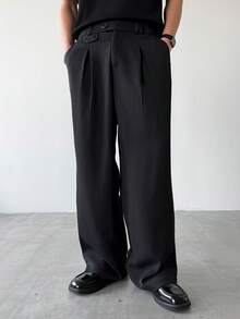 SLATEMANN Men's Black Autumn Classy Smart Work Suit Pants,High-End Pleated Baggy Trousers,Minimalist Designer Business Casual Loose Fit Pants For Ceremony,Gift - Black - View 5