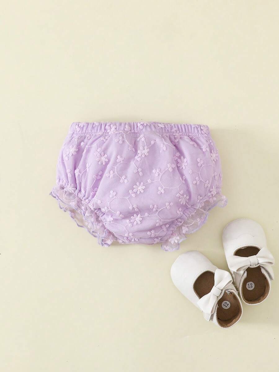 Souflis Souflis Calcinha calcinha branca com babados e renda para bebês recém-nascidas, ideal para combinar com diversos looks, vestidos e roupas de aniversário. - Roxo Malva - Ver 1