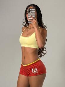 EgrlEra Fashionable Women's Multi-Color Romantic Sexy Embroidered Shorts,Beach Shorts,Spring Break Outfits - Red - View 7