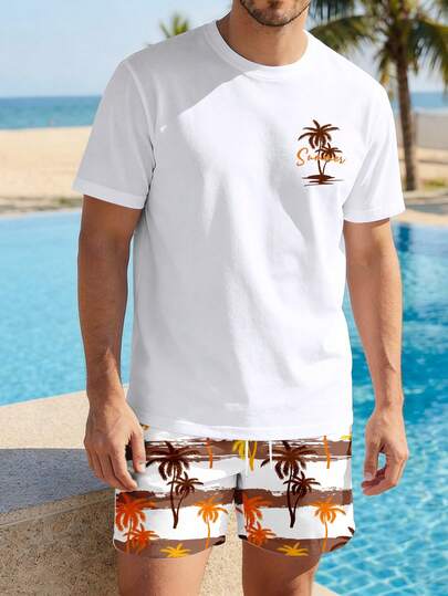 VIVINTIMO Men's Casual Island Vacation Style Short Sleeve T-Shirt Set