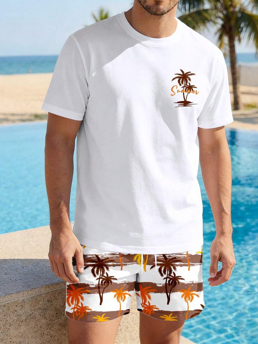 VIVINTIMO Men's Casual Island Vacation Style Short Sleeve T-Shirt Set - Multicolor - View 1