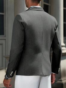 Manfinity Mode 男士翻领单排扣休闲西装外套 - 深灰色 - 查看 2