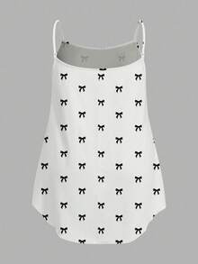 SHEIN EZwear Bộ 2 áo hai dây mùa hè tối giản, cơ bản: áo đen trơn và áo trắng có họa tiết nơ, cỡ lớn. - Nhiều màu - Xem 3