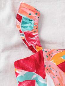 少女雪纺碎花吊带荷叶边下摆休闲连衣裙 - 彩色 - 查看 4