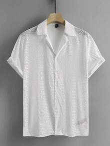 VENTUSAIL Áo sơ mi nam tay ngắn dệt kim họa tiết hoa trơn màu, phong cách thường ngày, thích hợp cho kỳ nghỉ hè, đi biển. - trắng - Xem 7