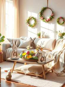 2PCS Set Cute Wooden Rabbit Egg Stackable Decor Indoor Home Party Joyful Spring Decoration Tabletop Ornament Shelf Sitter Mantel Decor For Easter Spring Celebration Holiday Festive Display - Easter Bunny Edition - View 8