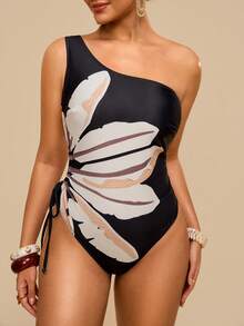 Travachic 大码女士印花连体泳衣，时尚海滩度假之选 - 黑色 - 查看 6