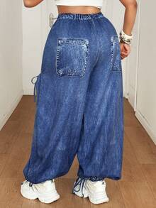 Maweii 蓝色抽绳复古简约休闲舒适裤 - 藍色 - 查看 2